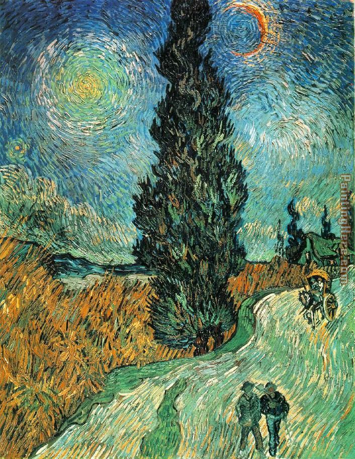 Road with Cypress and Star painting - Vincent van Gogh Road with Cypress and Star art painting